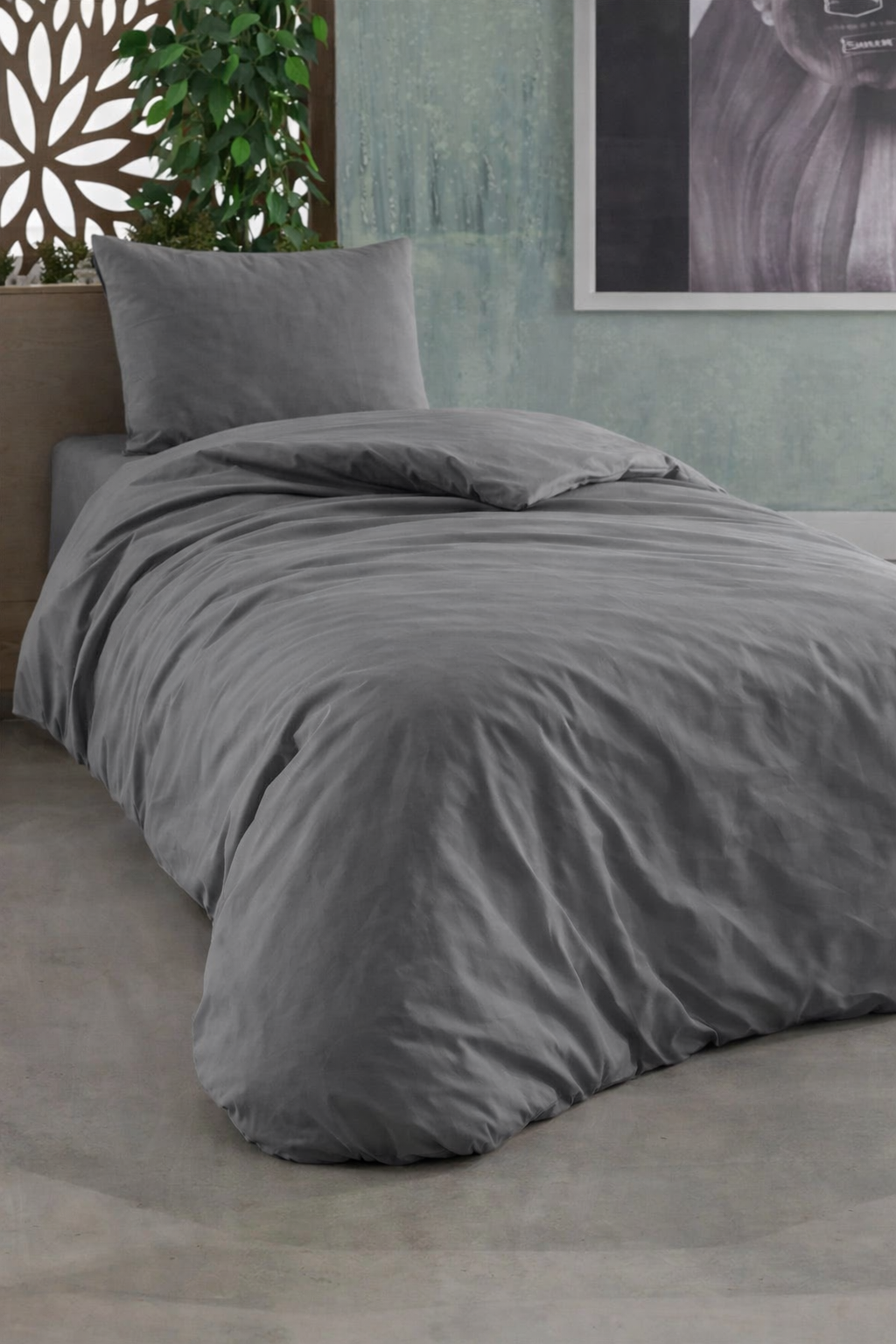 Çeyiz Diyarı Almond Lastikli Çarşaflı Tek Kişilik Nevresim Takımı Antrasit - 1