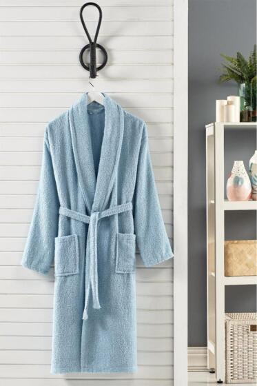 Çeyiz Diyarı Alora Şal Yaka Bornoz L-Xl Beden Açık Mavi - Çeyiz Diyarı