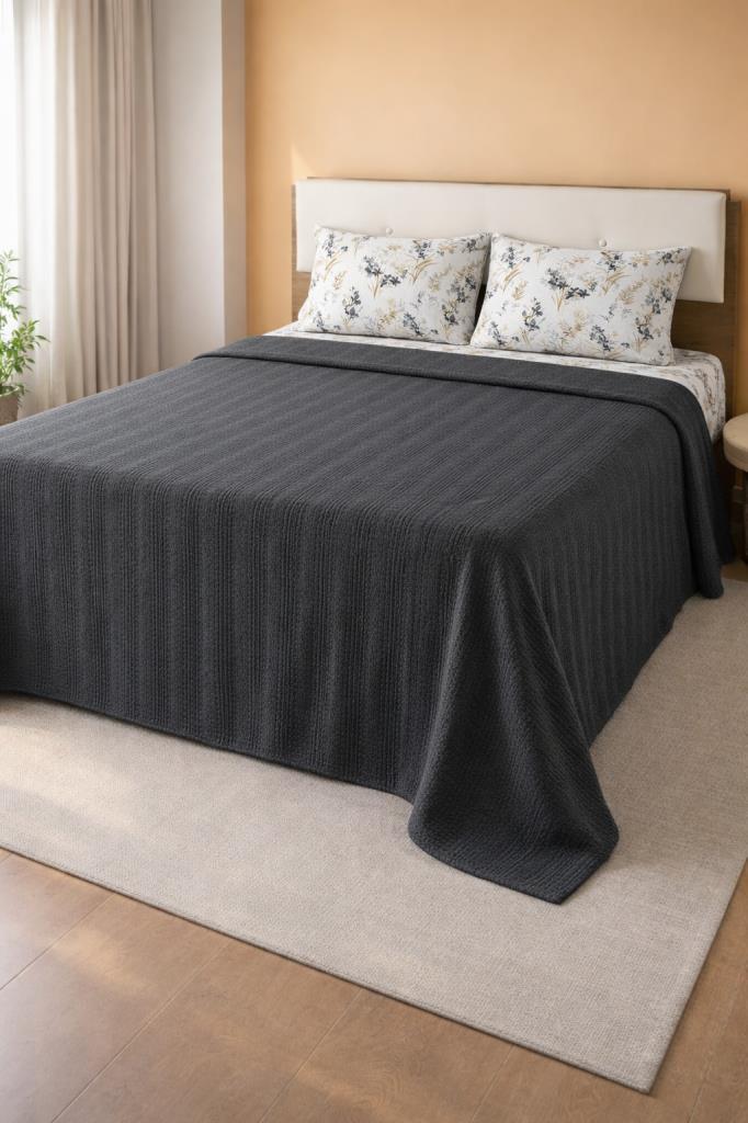 Çeyiz Diyarı Balım Çift Kişilik Pamuklu Pike Takımı Antrasit - 1