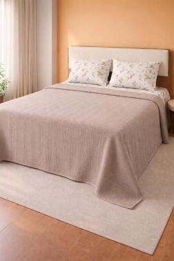 Çeyiz Diyarı Balım Çift Kişilik Pamuklu Pike Takımı Bej - 1