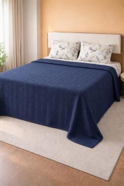 Çeyiz Diyarı Balım Çift Kişilik Pamuklu Pike Takımı Lacivert - 1