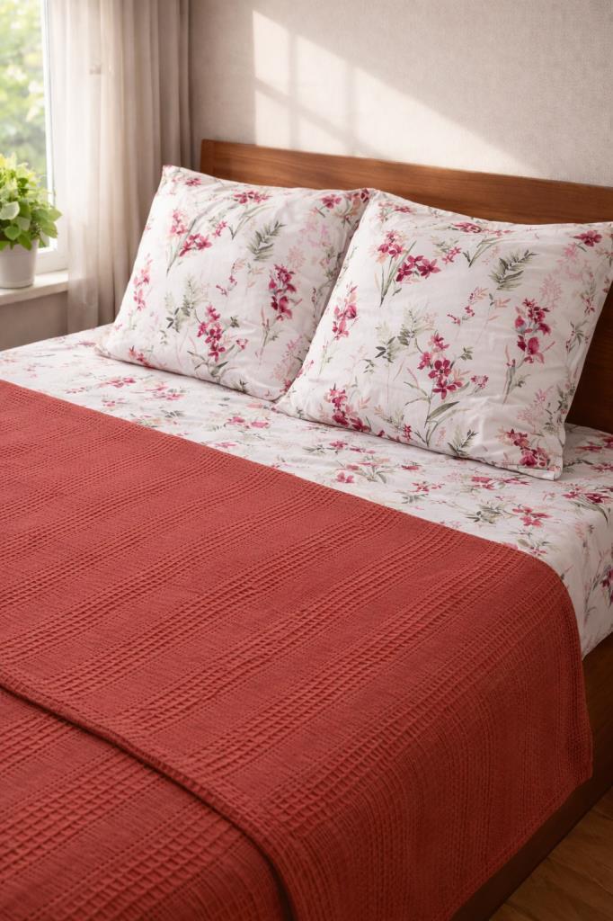 Çeyiz Diyarı Balım Çift Kişilik Pamuklu Pike Takımı Nar Çiçeği - 2