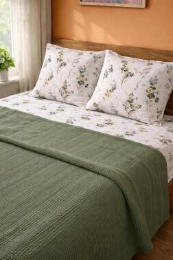 Çeyiz Diyarı Balım Çift Kişilik Pamuklu Pike Takımı Yeşil - 2