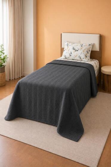 Çeyiz Diyarı Balım Tek Kişilik Pamuklu Pike Takımı Antrasit - Çeyiz Diyarı