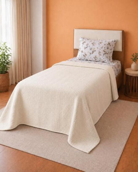 Çeyiz Diyarı Balım Tek Kişilik Pamuklu Pike Takımı Krem - Çeyiz Diyarı