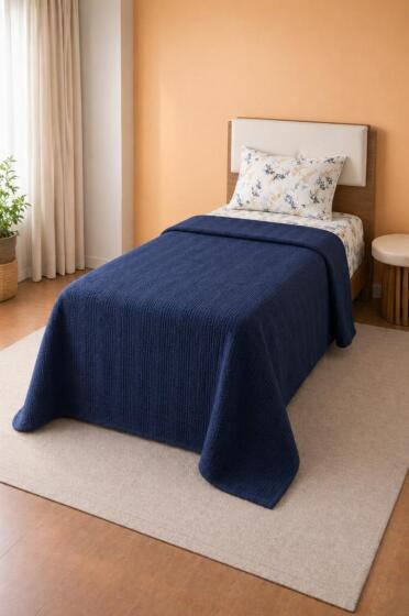 Çeyiz Diyarı Balım Tek Kişilik Pamuklu Pike Takımı Lacivert - Çeyiz Diyarı