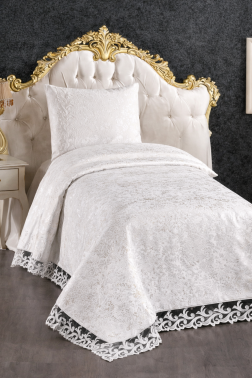 Çeyiz Diyarı Belinda Tek Kişilik Jakarlı Yatak Örtüsü Krem - 1