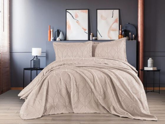 Çeyiz Diyarı Carlotta 3 Parça Yatak Örtüsü Takımı Bej - Çeyiz Diyarı