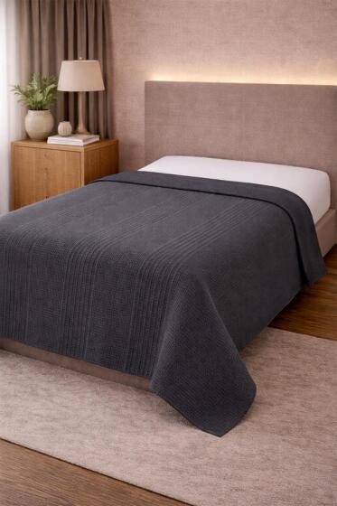 Çeyiz Diyarı Çift Kişilik Yazlık Pamuklu Tek Pike Antrasit - Çeyiz Diyarı