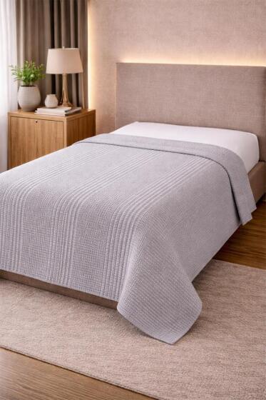 Çeyiz Diyarı Çift Kişilik Yazlık Pamuklu Tek Pike Gri - Çeyiz Diyarı