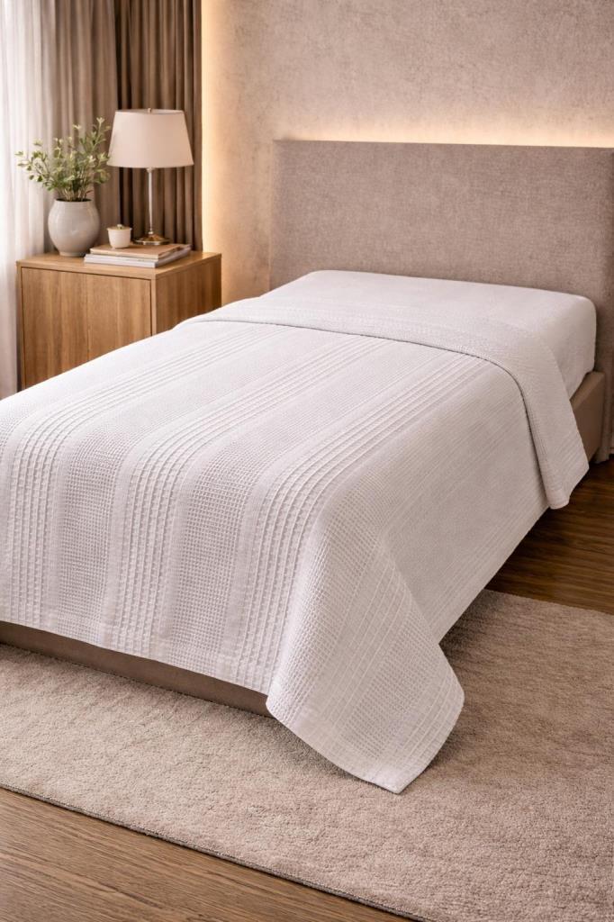 Çeyiz Diyarı Çift Kişilik Yazlık Pamuklu Tek Pike Krem - 1