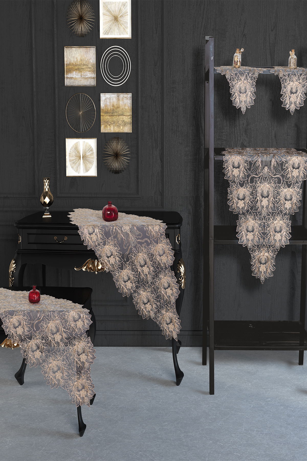 Çeyiz Diyarı Çınar Tül 5 Parça Salon Takımı Gold - 1