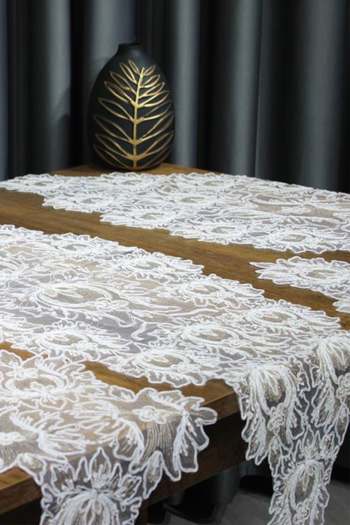 Çeyiz Diyarı Çınar Tül 5 Parça Salon Takımı Gümüş Kahve - 1