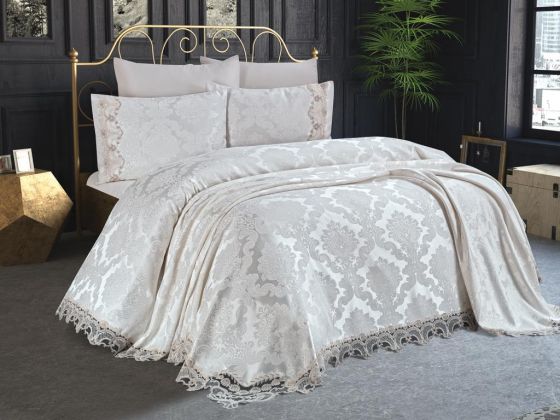 Çeyiz Diyarı Crown Yatak Örtüsü Krem - Çeyiz Diyarı