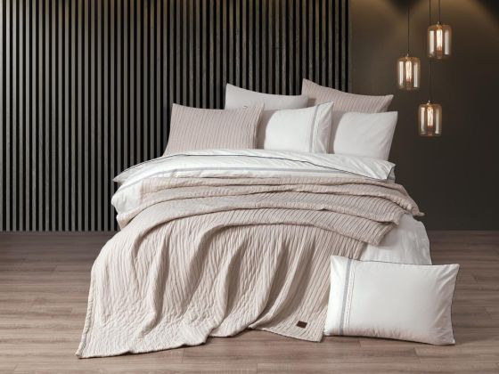 Çeyiz Diyarı Denim 9 Parça Nevresimli Yatak Örtüsü Takımı Bej - Çeyiz Diyarı