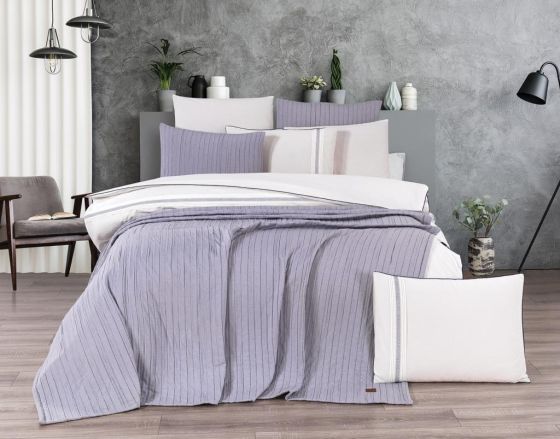 Çeyiz Diyarı Denim 9 Parça Nevresimli Yatak Örtüsü Takımı Gri Krem - Çeyiz Diyarı (1)