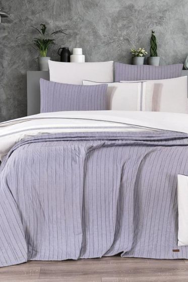 Çeyiz Diyarı Denim 9 Parça Nevresimli Yatak Örtüsü Takımı Gri Krem - Çeyiz Diyarı