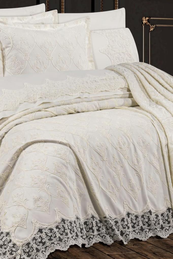 Çeyiz Diyarı Ebru 10 Parça Battaniyeli Çeyiz Seti Krem - 1