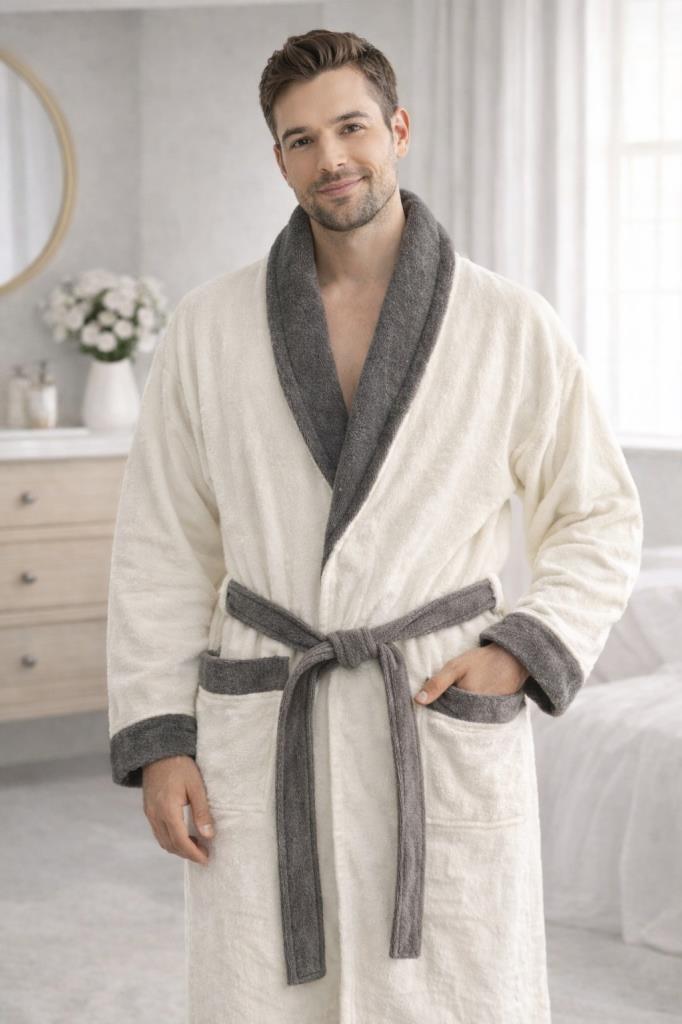 Çeyiz Diyarı Estoria Şal Yaka Tek Bornoz Antrasit - 1