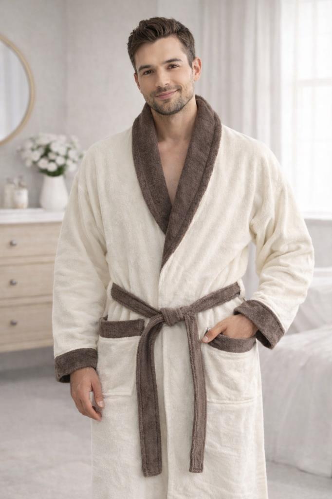 Çeyiz Diyarı Estoria Şal Yaka Tek Bornoz Kahve - 1