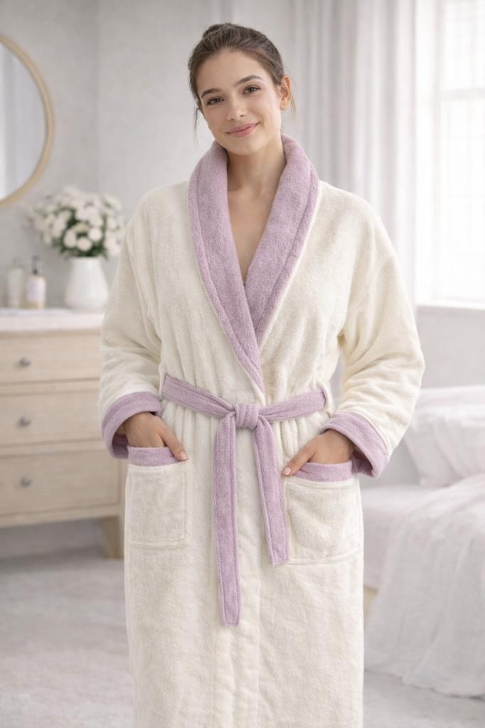 Çeyiz Diyarı Estoria Şal Yaka Tek Bornoz Lila - 1