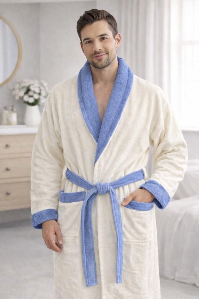 Çeyiz Diyarı Estoria Şal Yaka Tek Bornoz Mavi - 1