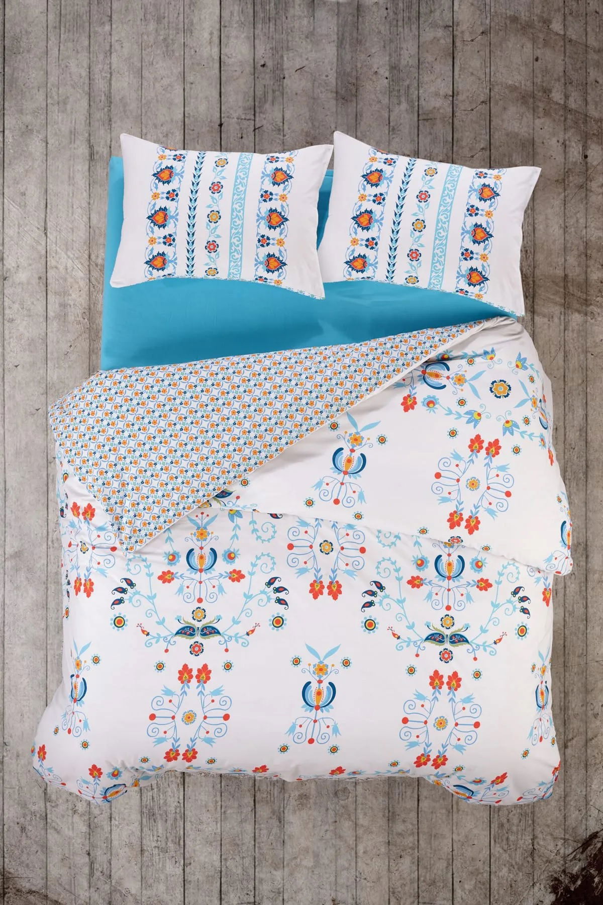 Çeyiz Diyarı Fixe Çift Kişilik Nevresim Takımı Çeşminaz Turkuaz - 1