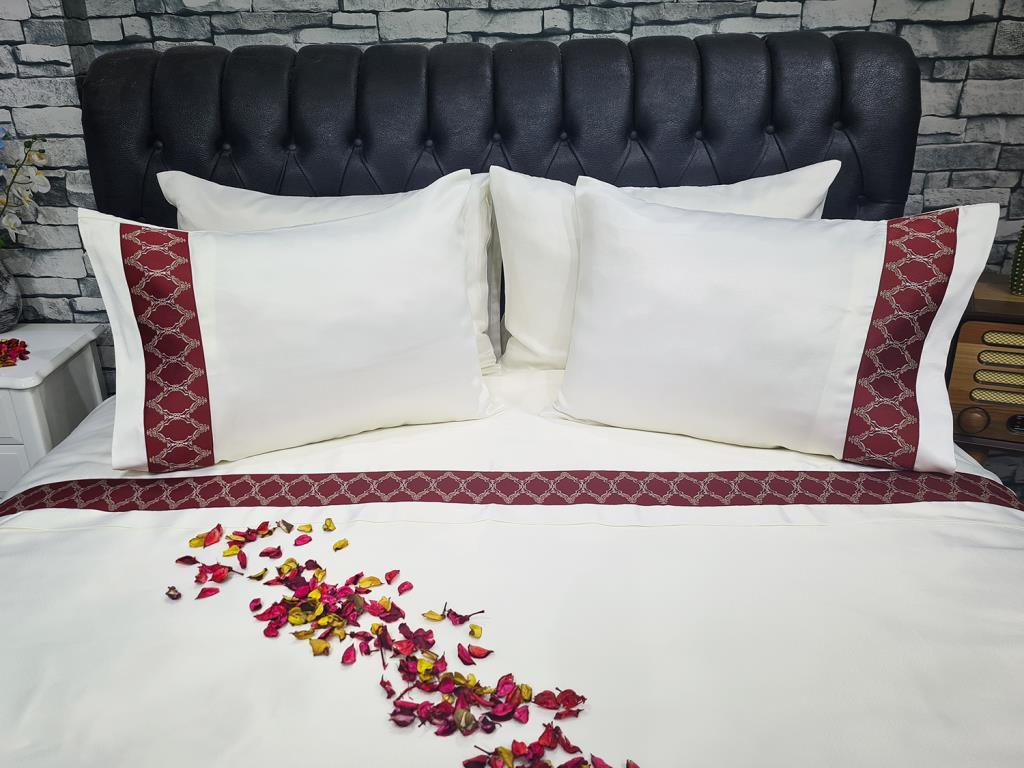 Çeyiz Diyarı Fixi Pamuk Saten Nevresim Takımı Krem Bordo - 1
