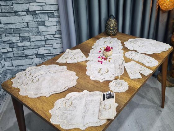 Çeyiz Diyarı Fiyonk Nakışlı 19 Parça Amerikan Servis Seti Krem Cappucino - Çeyiz Diyarı (1)