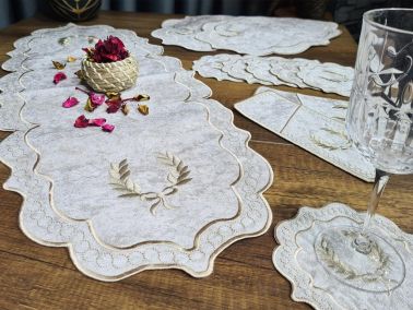 Çeyiz Diyarı Fiyonk Nakışlı 19 Parça Amerikan Servis Seti Krem Cappucino - 8