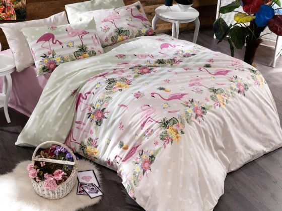Çeyiz Diyarı Flamingo Gold Çift Kişilik Nevresim Takımı Pudra - Çeyiz Diyarı