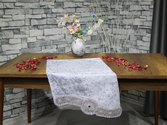 Çeyiz Diyarı Fransız Güpürlü Kadife Neslihan Zarf Bohça Gri - Çeyiz Diyarı