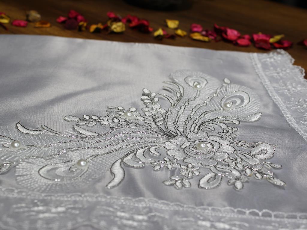 Çeyiz Diyarı Fransız Güpürlü Karanfil Saten Bohça Silver - 3