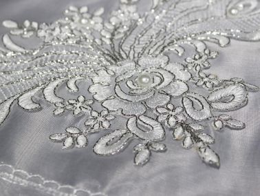 Çeyiz Diyarı Fransız Güpürlü Karanfil Saten Bohça Silver - 4