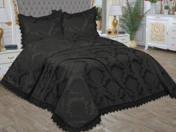 Çeyiz Diyarı Fransız Güpürlü Lunox Yatak Örtüsü Siyah - Çeyiz Diyarı
