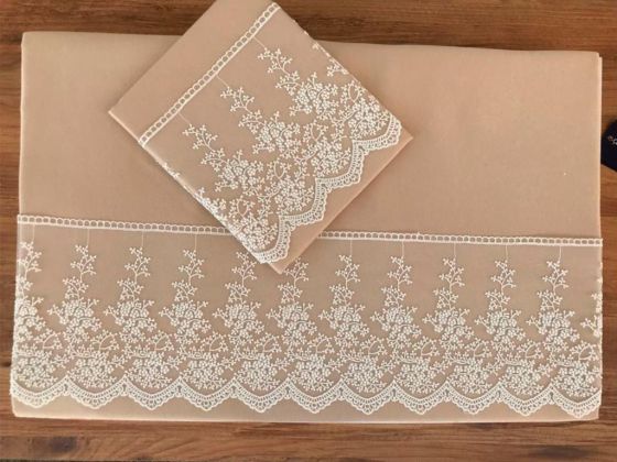 Çeyiz Diyarı Fransız Güpürlü Mahperi Nevresim Takımı 6 Parça Cappucino - Çeyiz Diyarı