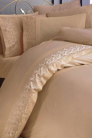 Çeyiz Diyarı Fransız Güpürlü Nervürlü Belinda Nevresim Takımı Cappucino - Çeyiz Diyarı