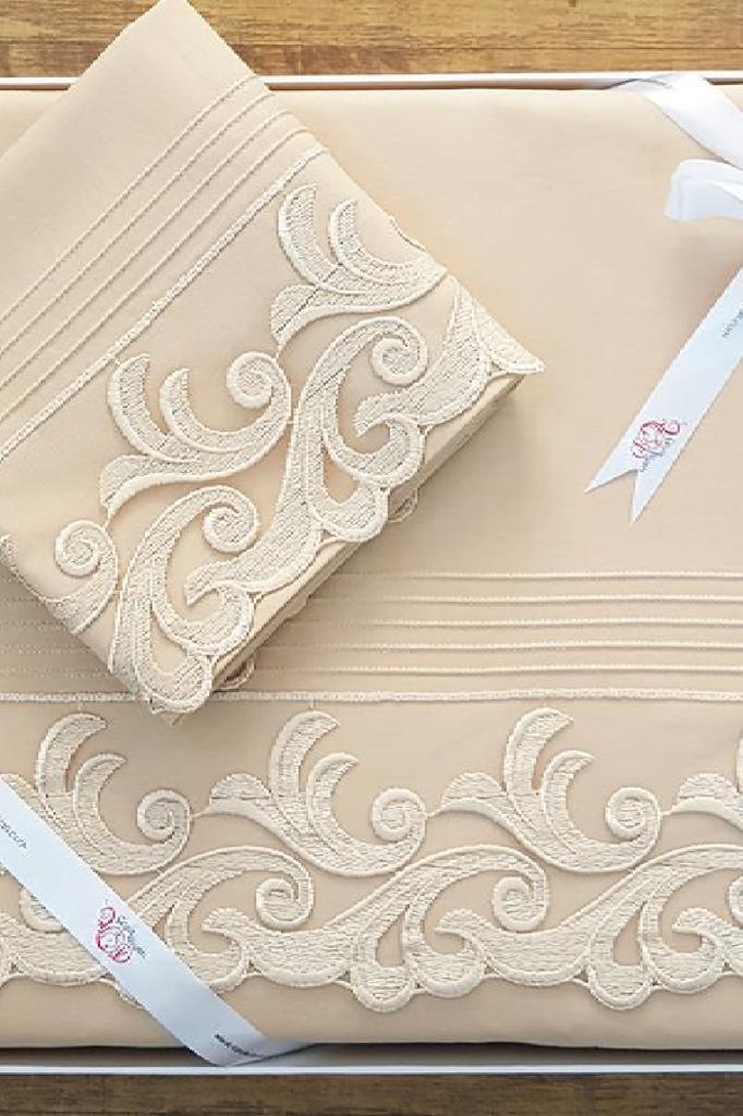 Çeyiz Diyarı Fransız Güpürlü Nervürlü Belinda Nevresim Takımı Cappucino - 2