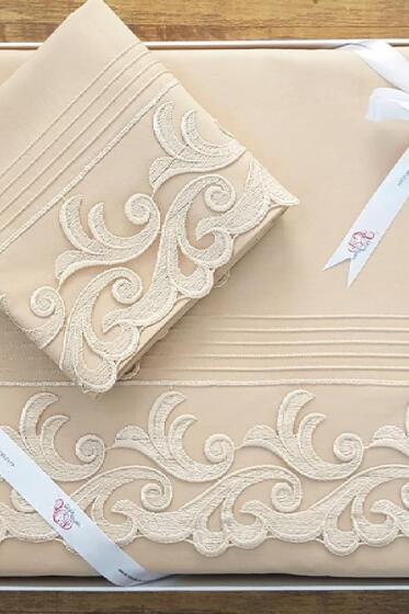 Çeyiz Diyarı Fransız Güpürlü Nervürlü Belinda Nevresim Takımı Cappucino - Çeyiz Diyarı (1)