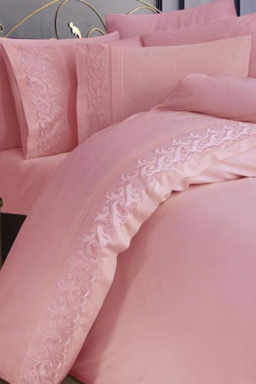 Çeyiz Diyarı Fransız Güpürlü Nervürlü Belinda Nevresim Takımı Pudra - Çeyiz Diyarı