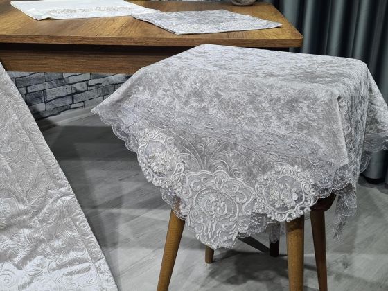 Çeyiz Diyarı Fransız Güpürlü Nesli Kadife 4 Lü Bohça Seti Gri - Çeyiz Diyarı (1)