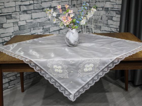 Çeyiz Diyarı Fransız Güpürlü Saten Gülfem Tek Bohça Krem - Çeyiz Diyarı (1)