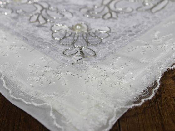 Çeyiz Diyarı Fransız Güpürlü Saten Selin Tek Bohça Krem Gri - Çeyiz Diyarı (1)