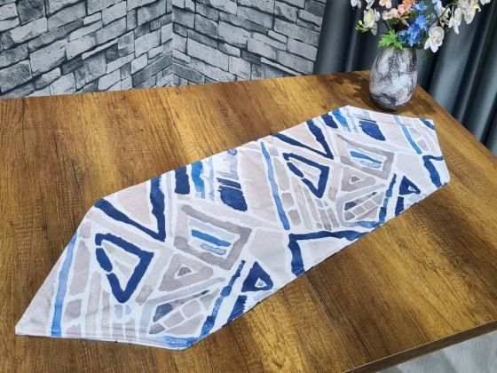 Çeyiz Diyarı Geometrik Lüx Runner Mavi - Çeyiz Diyarı