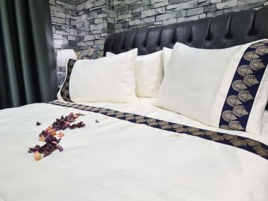 Çeyiz Diyarı Hazal Pamuk Saten Nevresim Takımı Krem Lacivert - 3