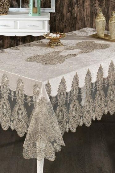 Çeyiz Diyarı Isabel Tek Masa Örtüsü 160x220 Cm Krem - Çeyiz Diyarı