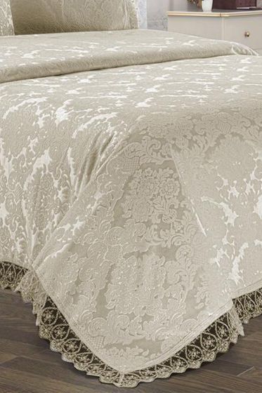 Çeyiz Diyarı Jakarlı Şönil Yatak Örtüsü Bej - Çeyiz Diyarı (1)