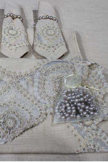 Çeyiz Diyarı Kar Tanesi 26 Parça Masa Örtüsü Takımı Cappucino - Çeyiz Diyarı (1)