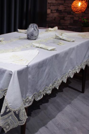 Çeyiz Diyarı Kar Tanesi 26 Parça Masa Örtüsü Takımı Krem - Çeyiz Diyarı