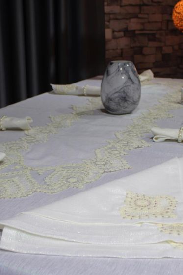 Çeyiz Diyarı Kar Tanesi 26 Parça Masa Örtüsü Takımı Krem - Çeyiz Diyarı (1)